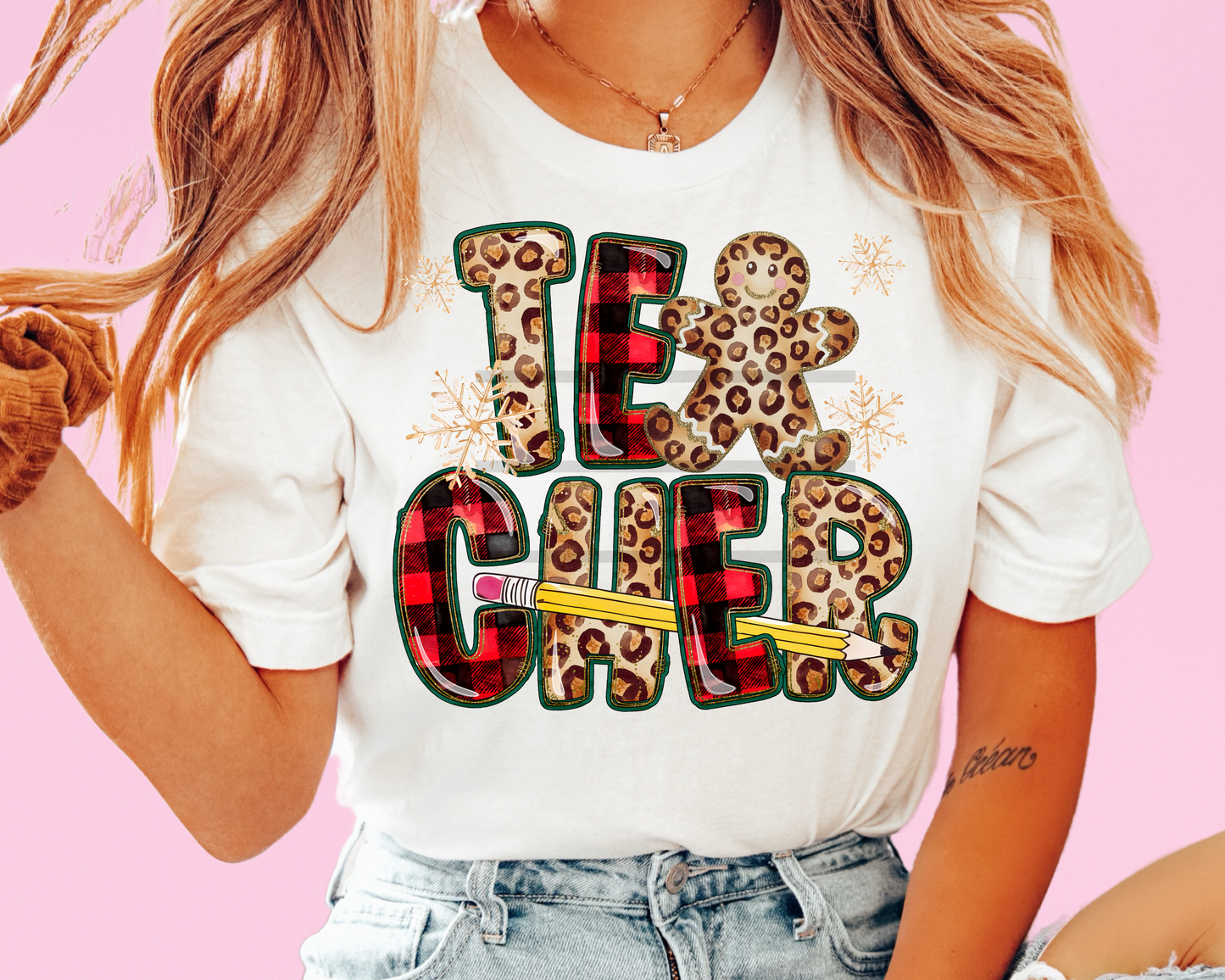 Teacher Plaid Christmas DTF TRANSFER or UV STICKER