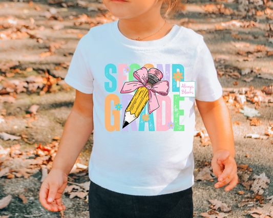 Second Grade Girl Grade Bow Pencil DTF TRANSFER or UV DTF STICKER
