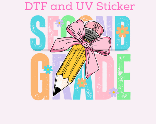Second Grade Girl Grade Bow Pencil DTF TRANSFER or UV DTF STICKER