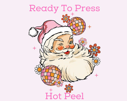 Pink Retro Santa DTF TRANSFER or UV DTF STICKER