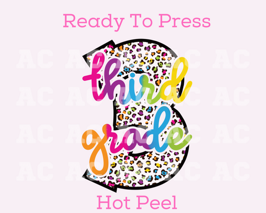 Third Grade (Pink Leopard) 3d Grade DTF TRANSFER or UV DTF STICKER