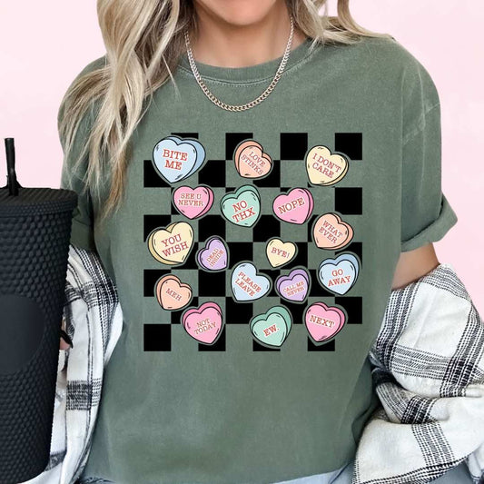 Anti-Valentine's Conversation Hearts Checkered Valentine's Day DTF TRANSFER