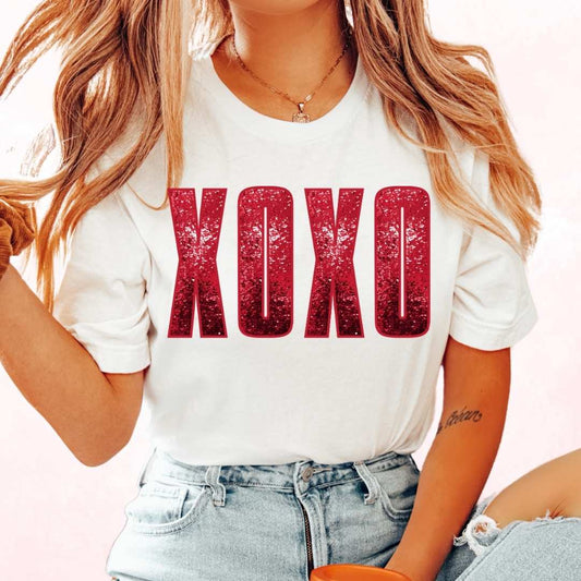 Faux XOXO Red Sequins Valentines Day DTF TRANSFER or UV DTF STICKER