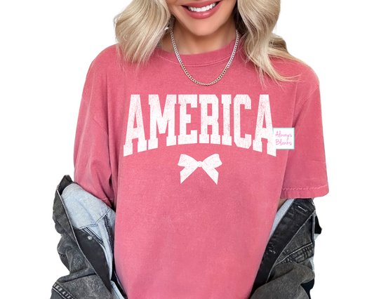 Distressed America White with Bow Patriotic DTF TRANSFER