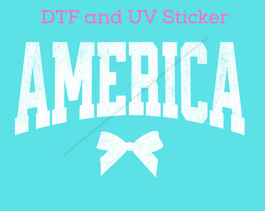 Distressed America White with Bow Patriotic DTF TRANSFER