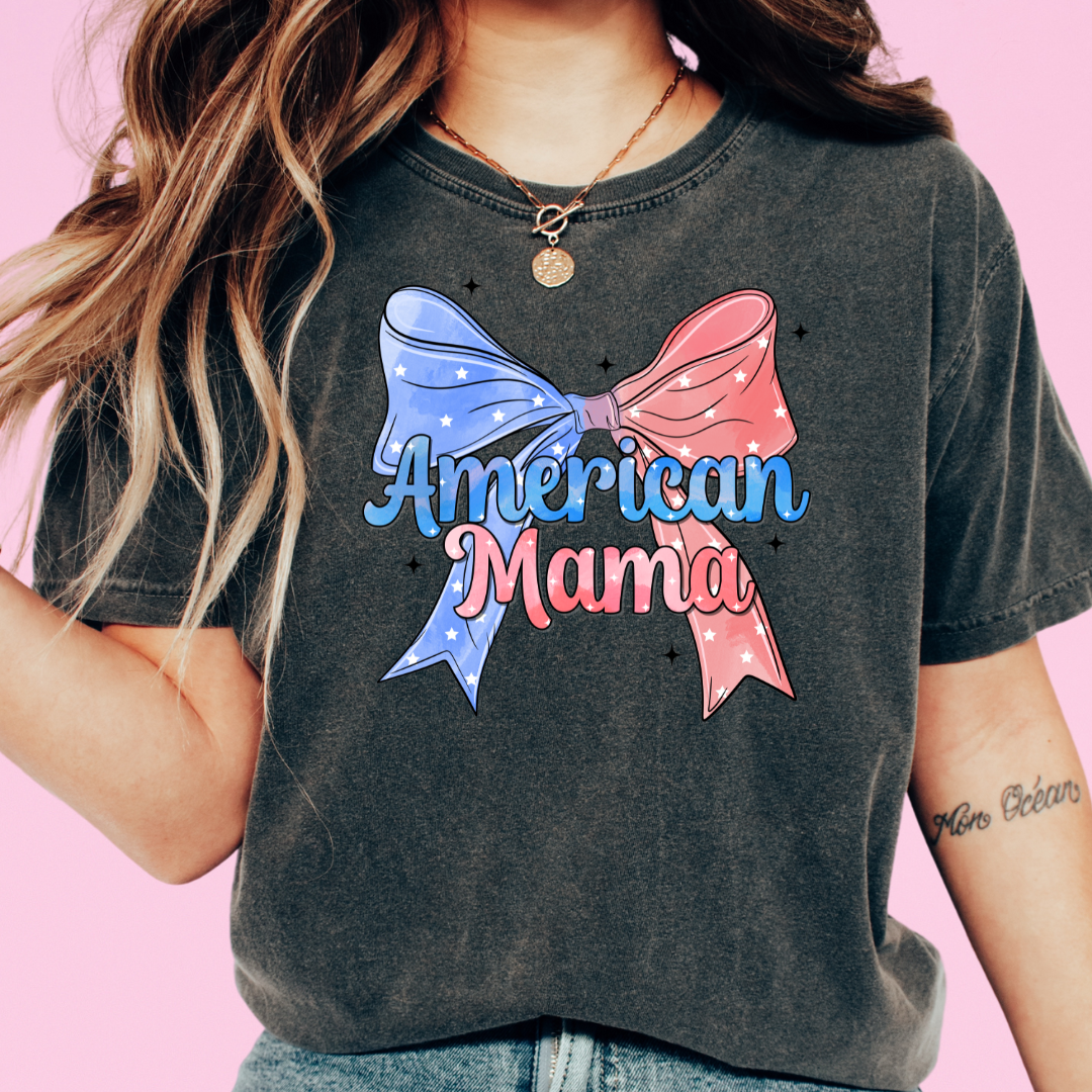 American Mama Coquette Bow Patriotic DTF TRANSFER or UV DTF STICKER