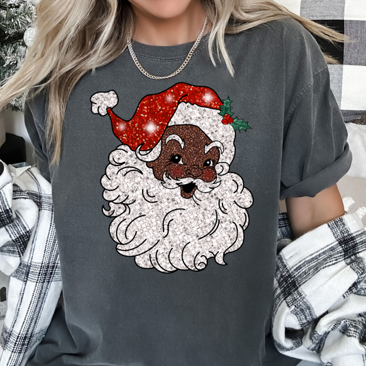 Black Santa (Faux Sequins) DTF TRANSFER or UV DTF STICKER