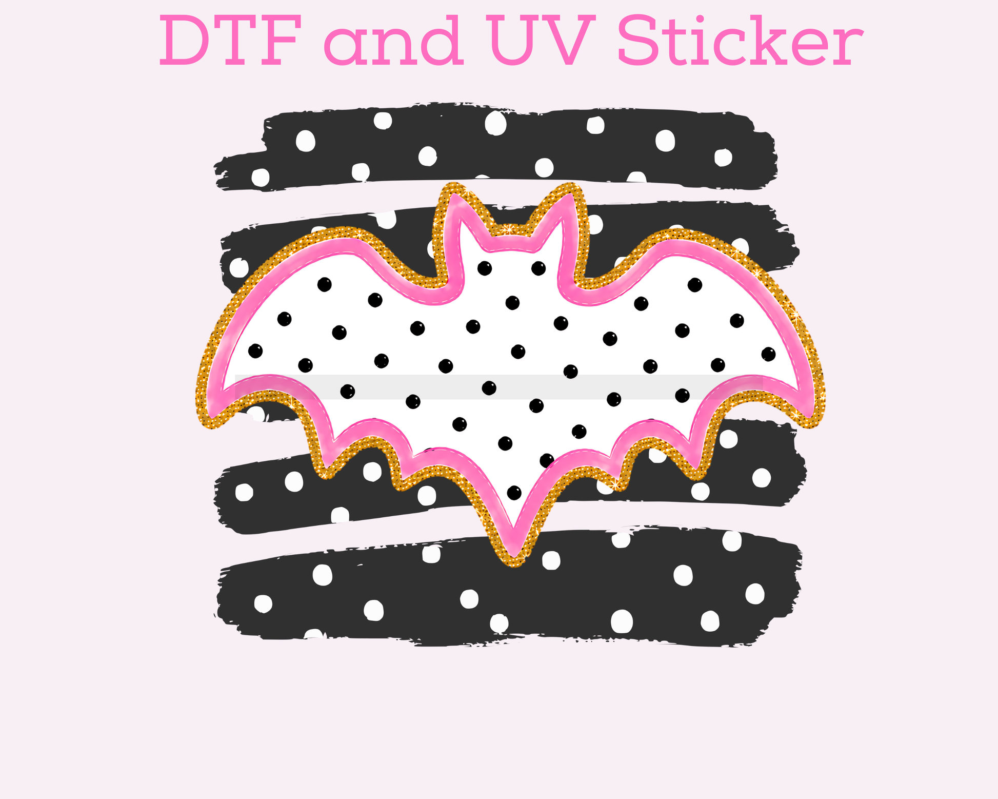 Bat Black Pink Stripes  Polka Dot Halloween DTF TRANSFER