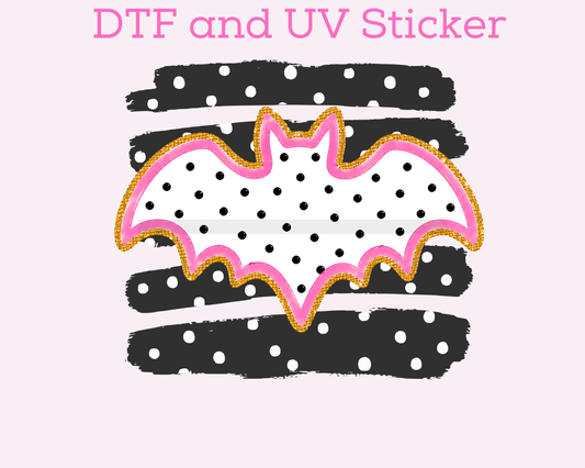 Bat Black Pink Stripes  Polka Dot Halloween DTF TRANSFER