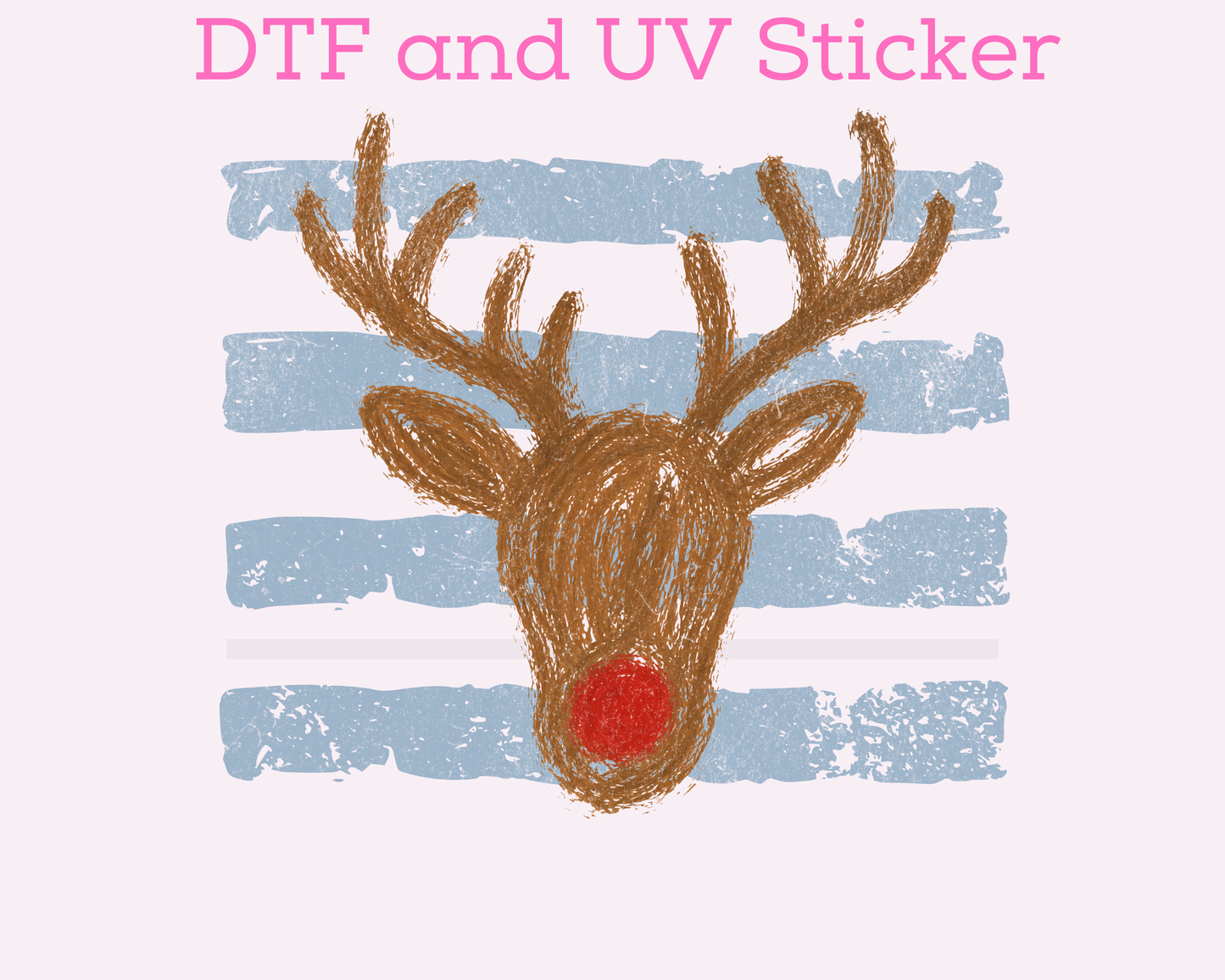Blue Stripes Reindeer Christmas DTF TRANSFER