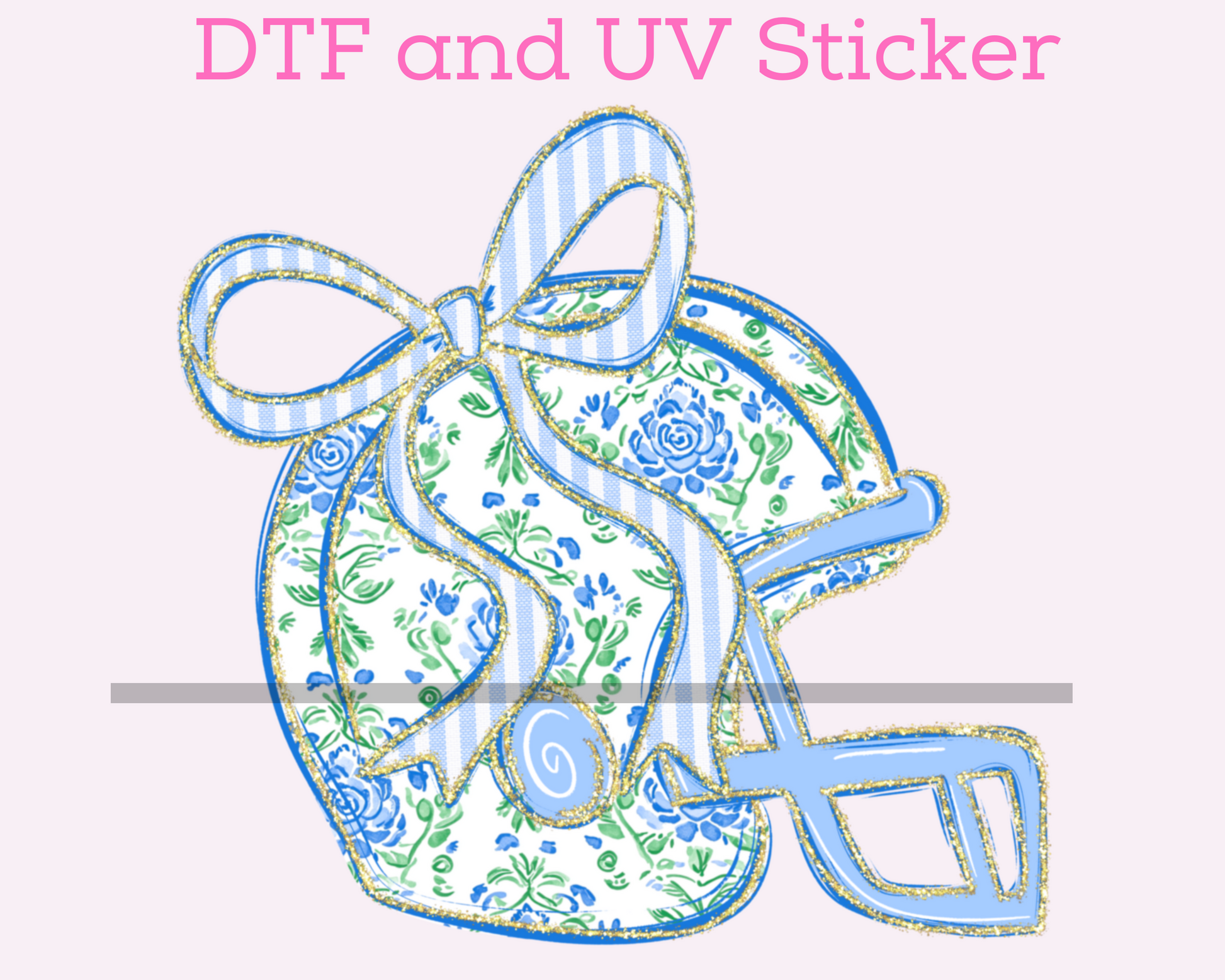 Blue Floral Helmet Football DTF TRANSFER or UV DTF STICKER
