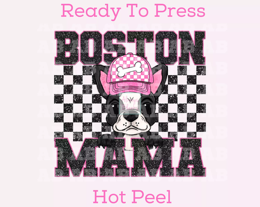 Boston Mama (Black) Faux Sequins Faux Embroidery Mom DTF TRANSFER or UV DTF STICKER DECAL