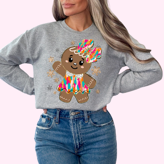 Brushstroke Coquette Bow Gingerbread Girl (Faux Glitter) Christmas DTF TRANSFER or UV DTF STICKER DECAL