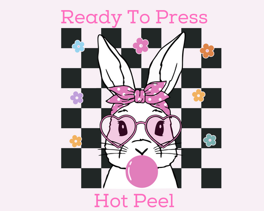 Checkered Bubblegum Bunny Easter DTF TRANSFER or UV DTF STICKER or UV DTF STICKER