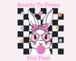 Checkered Bubblegum Bunny Easter DTF TRANSFER or UV DTF STICKER or UV DTF STICKER