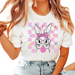 Pink Checkered Bubblegum Bunny Easter DTF TRANSFER or UV DTF STICKER