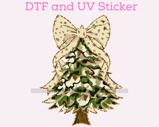 Camo Bow Christmas Tree Christmas DTF TRANSFER or UV DTF STICKER