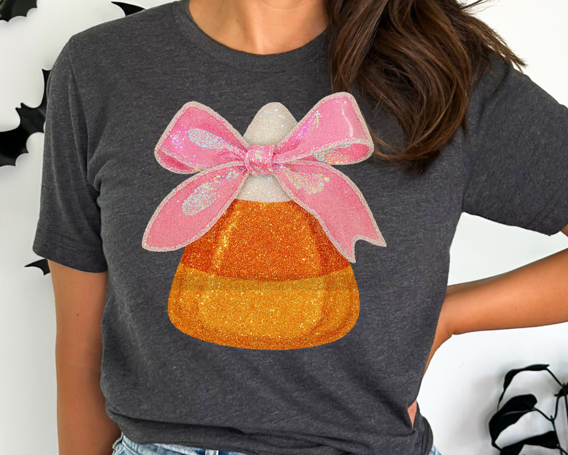 Candy Corn with Pink Bow DTF TRANSFER