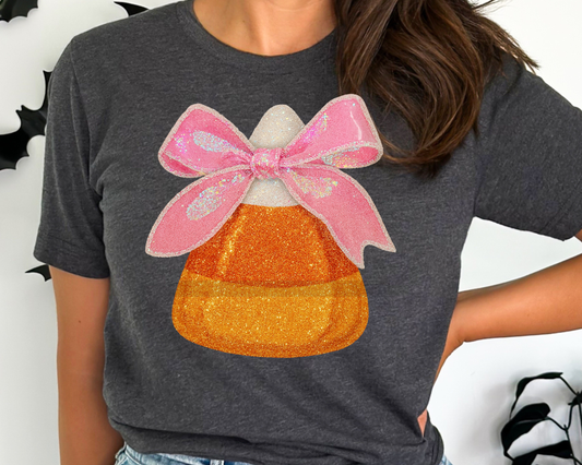 Candy Corn with Pink Bow DTF TRANSFER