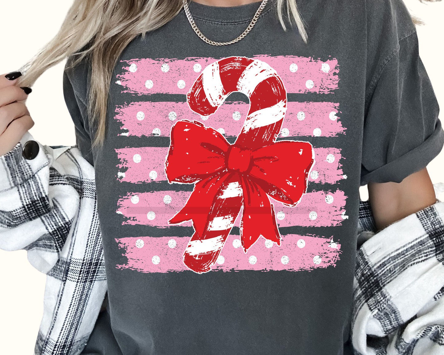 Pink Stripes Candy Cane Christmas DTF TRANSFER