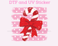 Pink Stripes Candy Cane Christmas DTF TRANSFER
