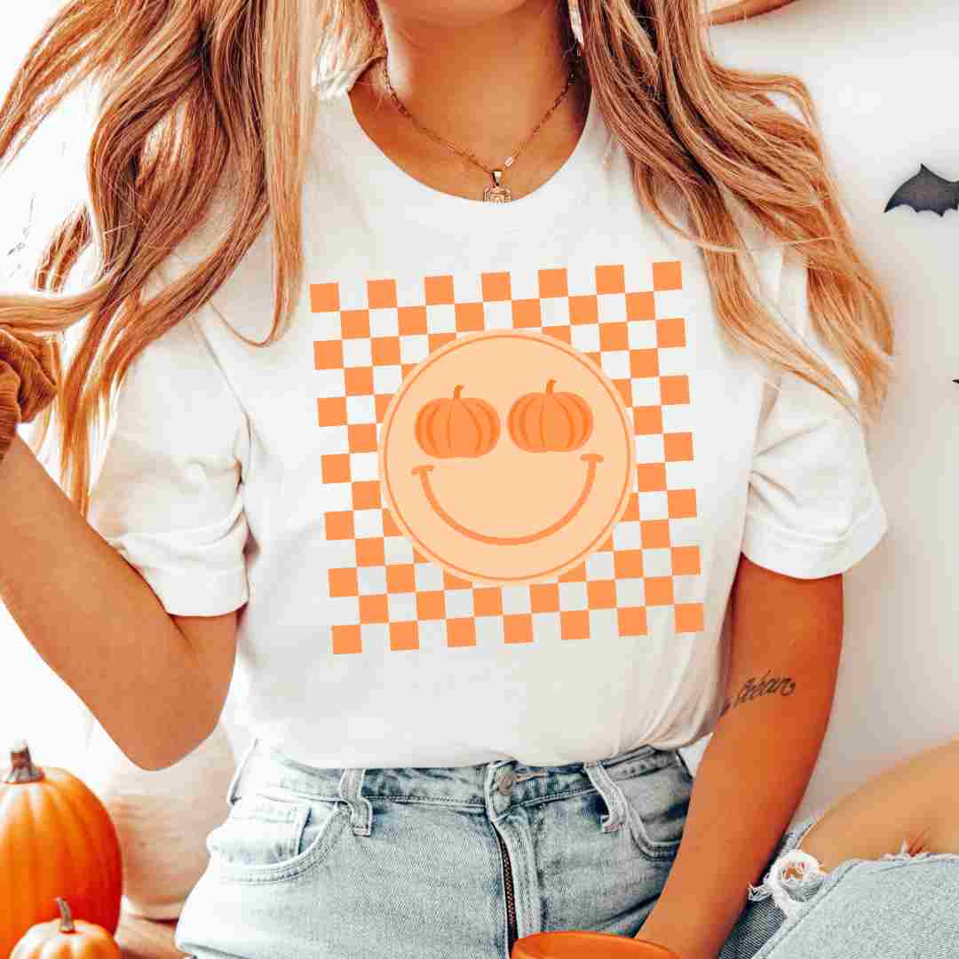 Checkered Pumpkin (Orange) DTF TRANSFER or UV DTF STICKER DECAL