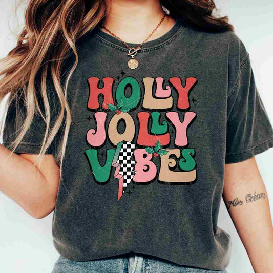 Holly Jolly Checkered Bolt DTF TRANSFER or UV DTF STICKER