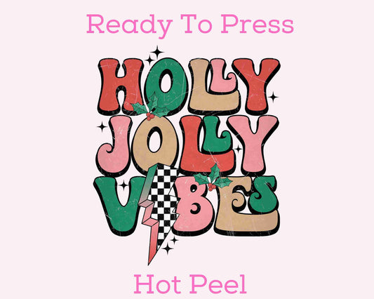 Holly Jolly Checkered Bolt DTF TRANSFER or UV DTF STICKER