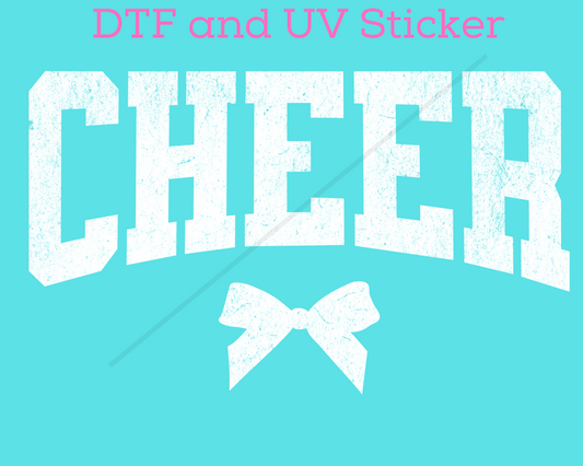 Cheer in Varsity Letters with Bow DTF TRANSFER or UV DTF STICKER