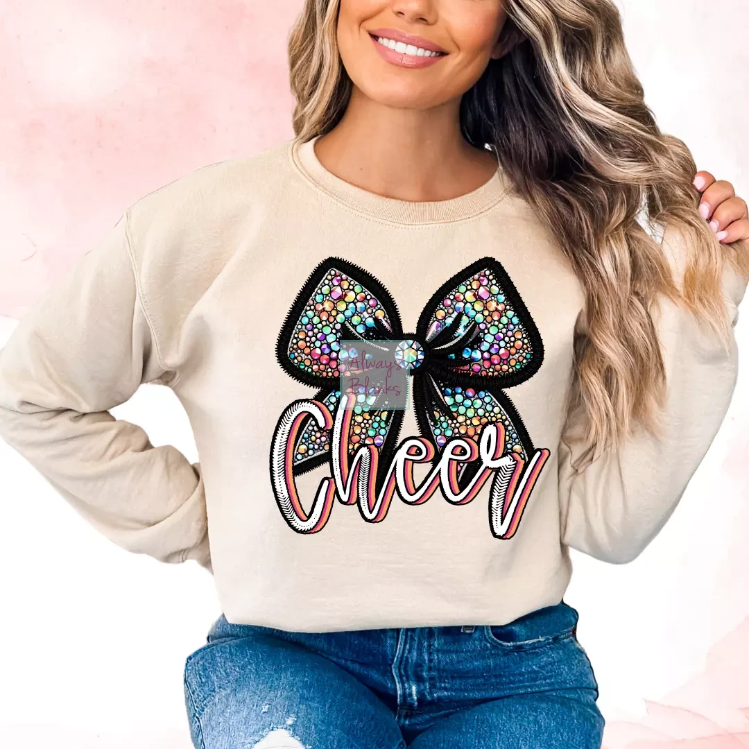 Faux Sequins Cheer Bow Faux Embroidery Cheer DTF TRANSFER or UV DTF STICKER