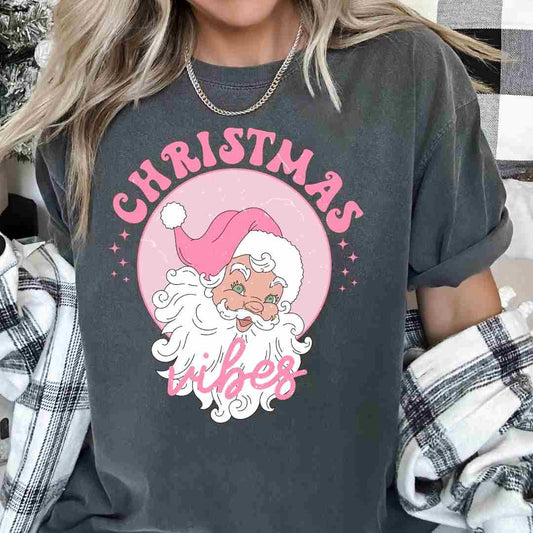 Pink Christmas Vibes DTF TRANSFER or UV DTF STICKER