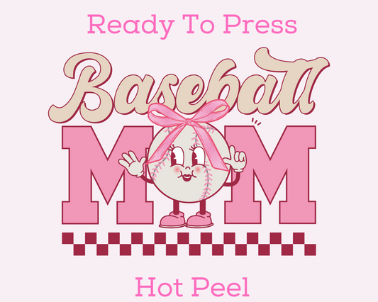 Baseball Mom Coquette Bow Baseball DTF TRANSFER or UV DTF STICKER