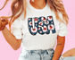 USA Doodle letters with daisies Patriotic DTF TRANSFER or UV DTF STICKER