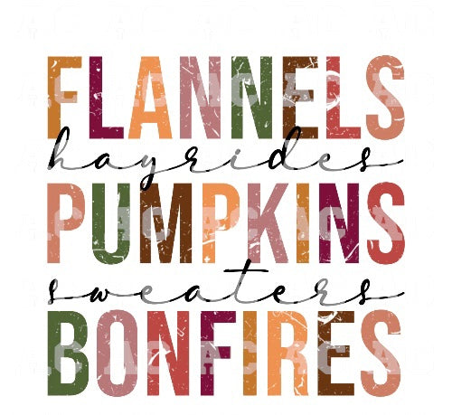 Distressed Flannels Pumpkins Bonfire DTF TRANSFER or UV DTF STICKER DECAL