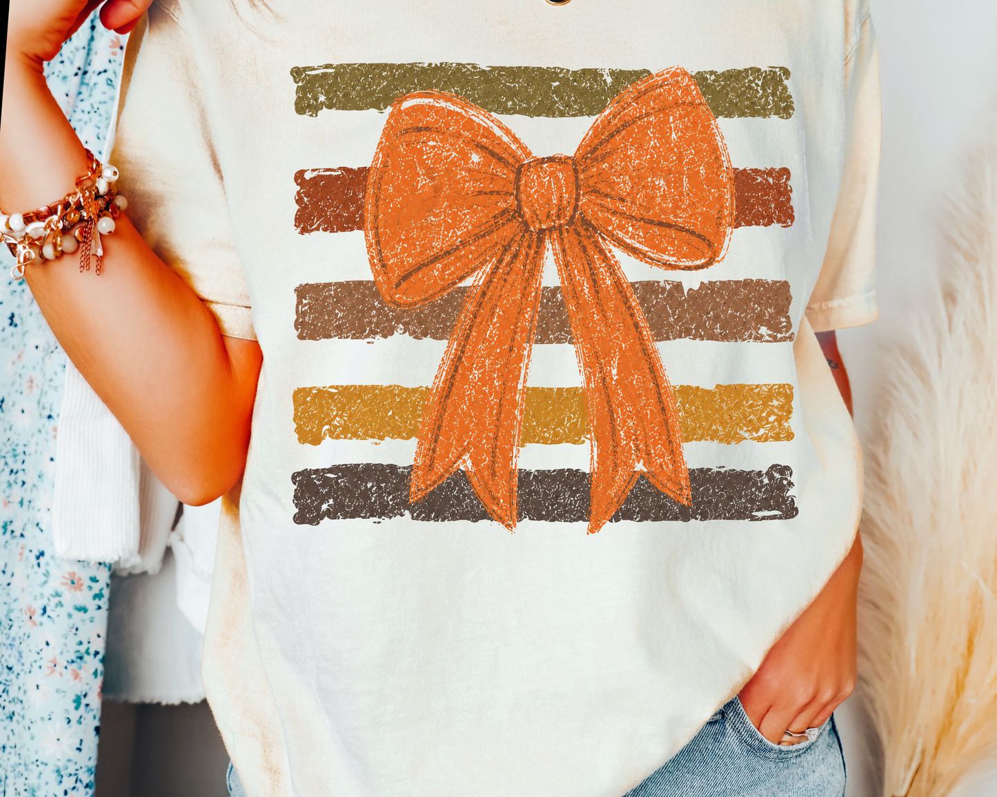 Fall Bow with Stripes DTF TRANSFER