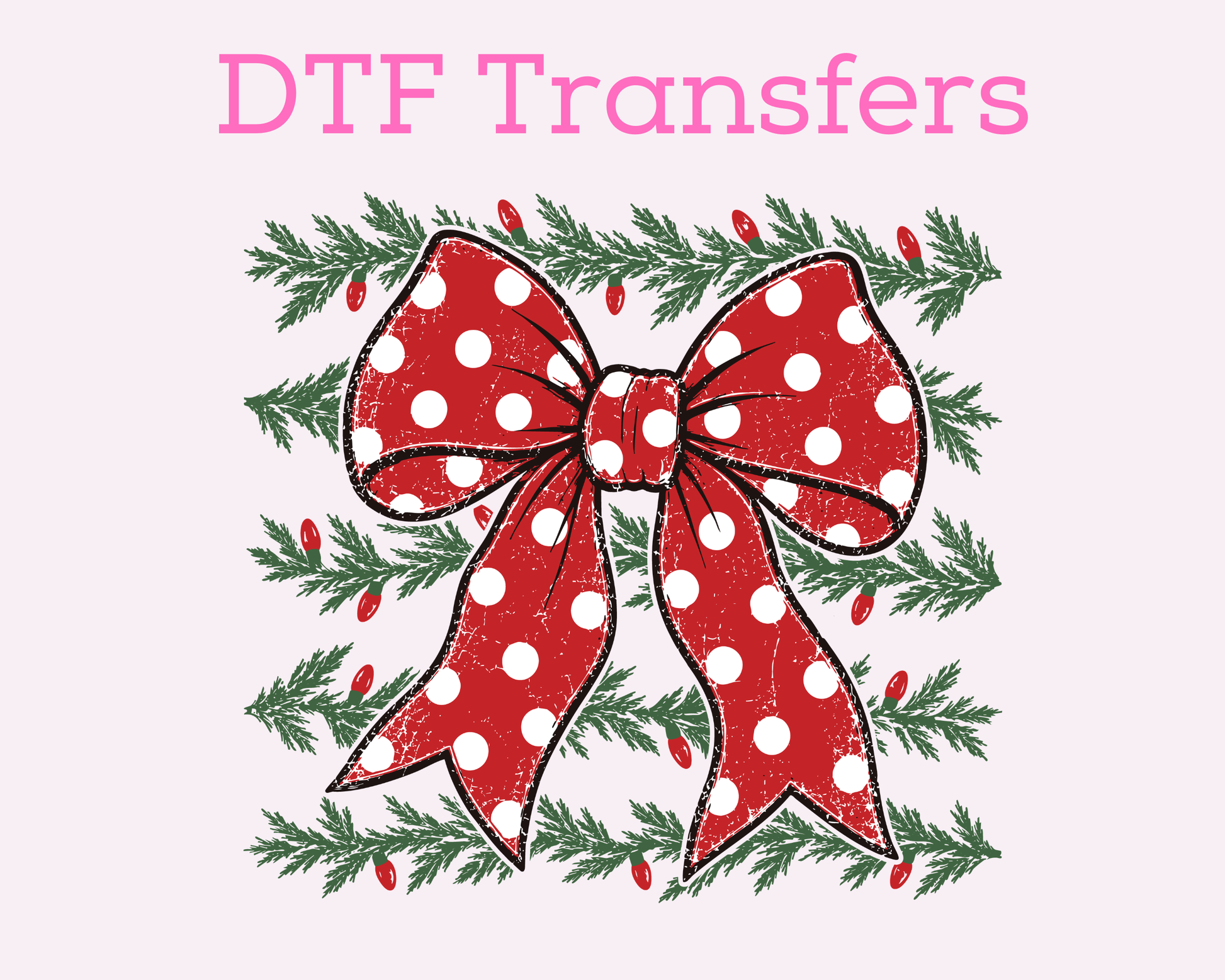 Garland and Polka Dot Bow Christmas DTF TRANSFER