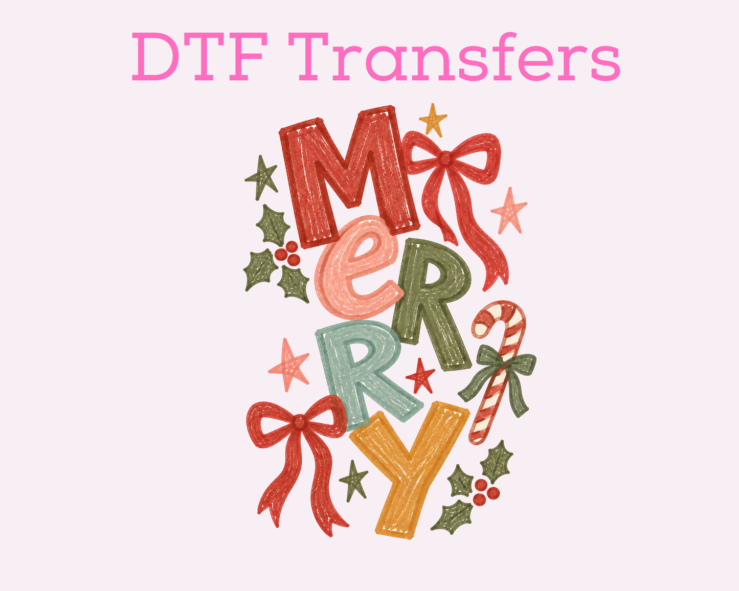 Merry Colorful with Bows Christmas DTF TRANSFER