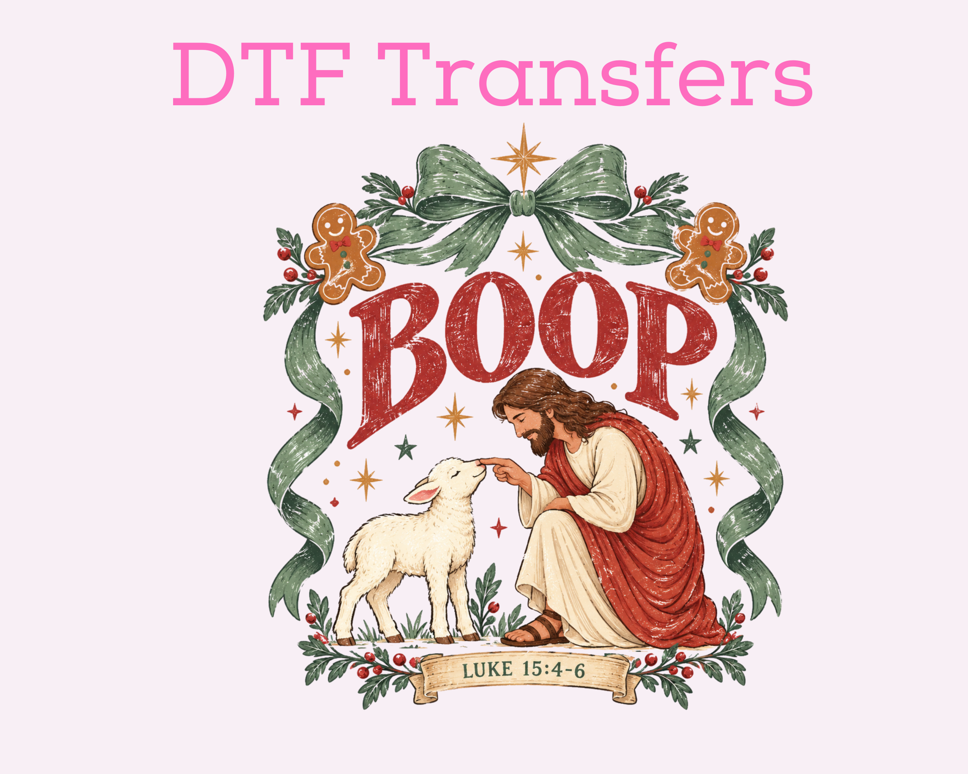 Jesus and Lamb Boop Christmas Faith Based Religious DTF TRANSFER