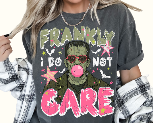 Frankly I Do Not Care Frankenstein with Bubble Halloween WHITE DTF TRANSFER