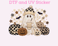Neutral Ghost Checkered Coffee Pumkin Halloween DTF TRANSFER