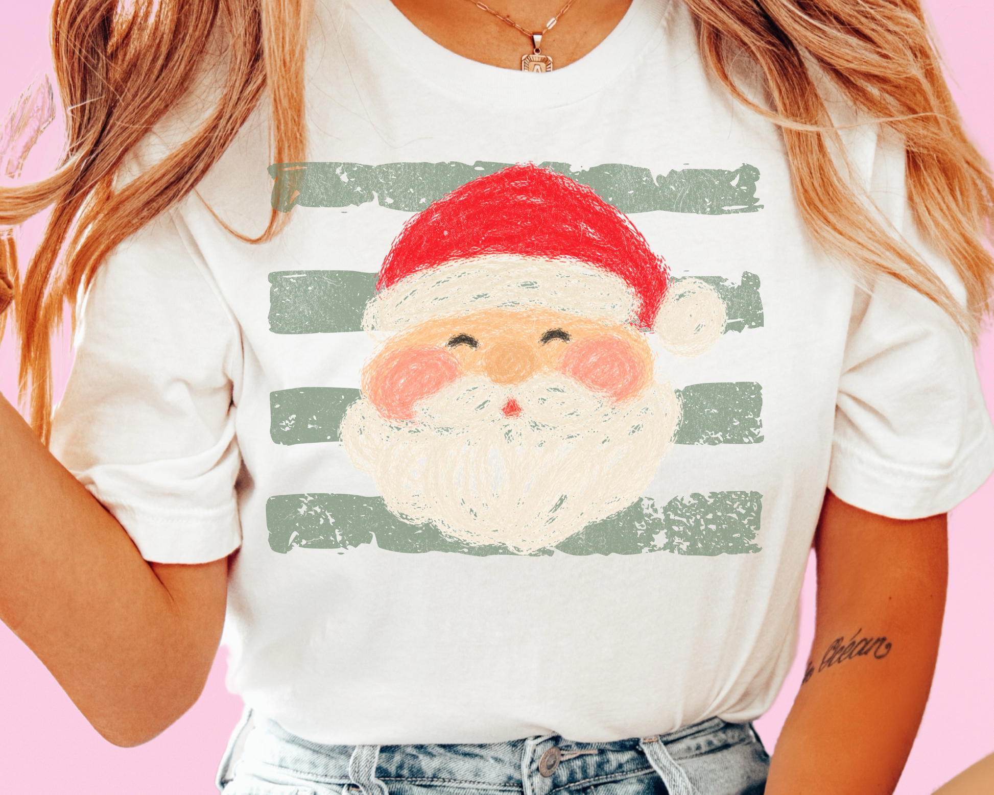 Green Stripes Santa Christmas DTF TRANSFER