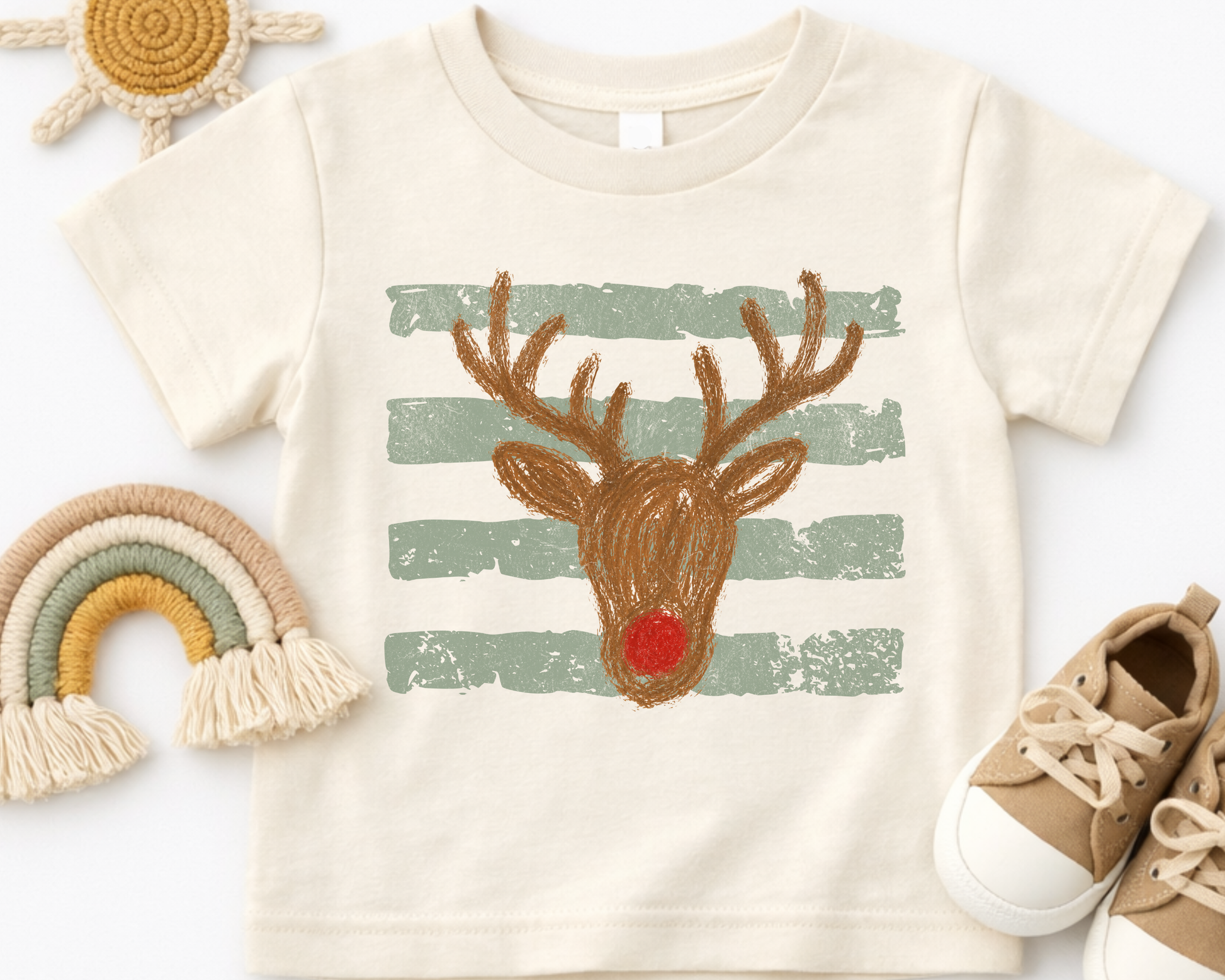 Green Stripes Reindeer Christmas DTF TRANSFER