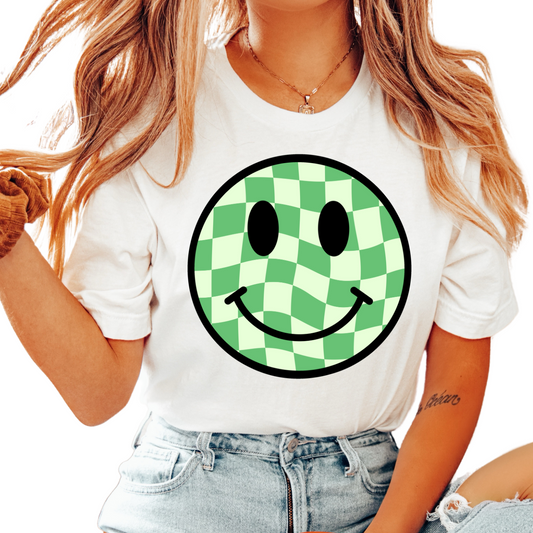 Green Checkered Happy Face St. Patrick's Day DTF TRANSFER or UV DTF STICKER