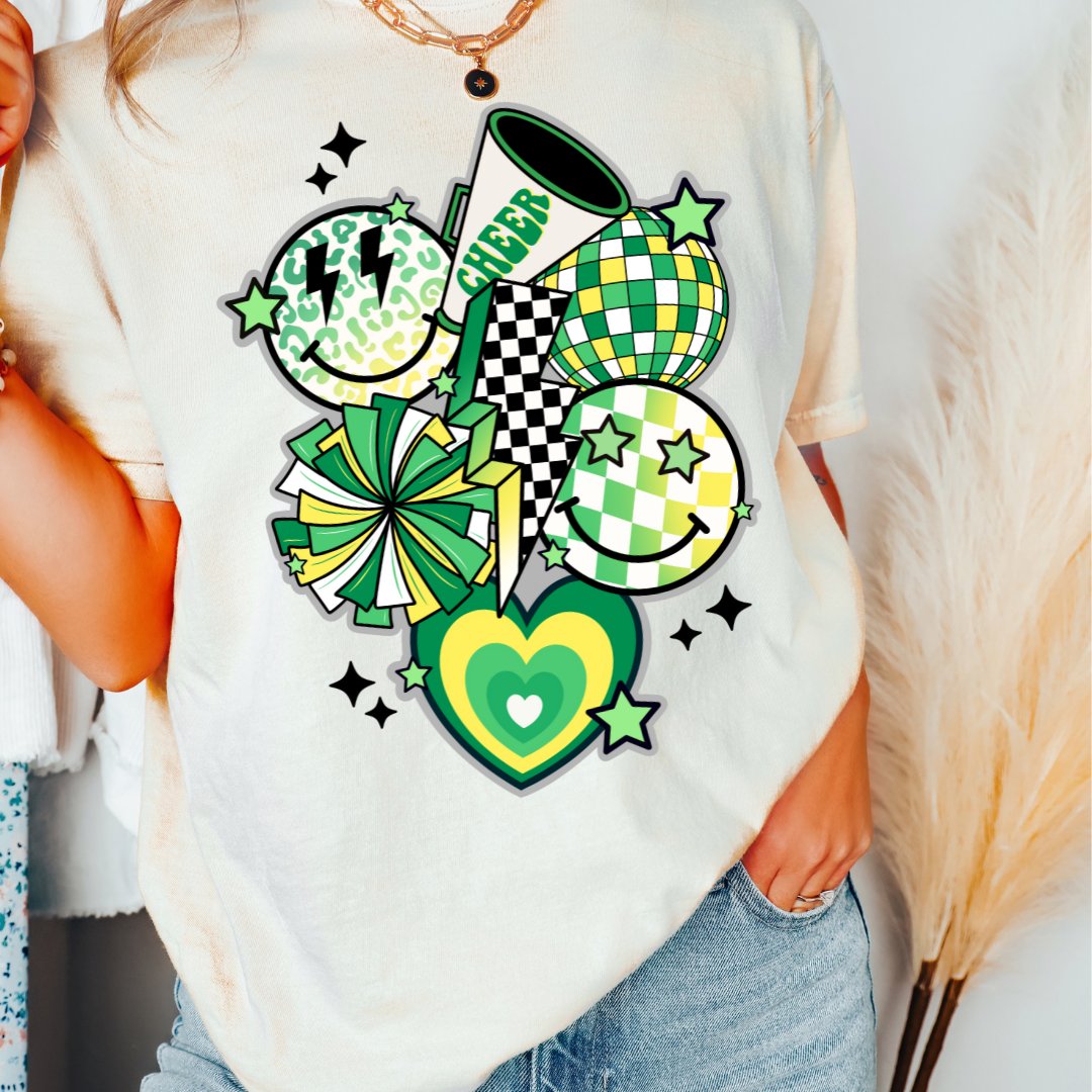 Green Cheer Collage DTF TRANSFER or UV DTF STICKER
