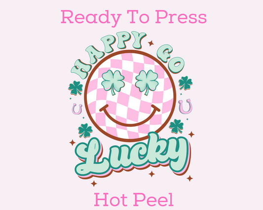 Happy Go Lucky (Pink Checkered) St. Patrick's Day DTF TRANSFER or UV DTF STICKER DECAL