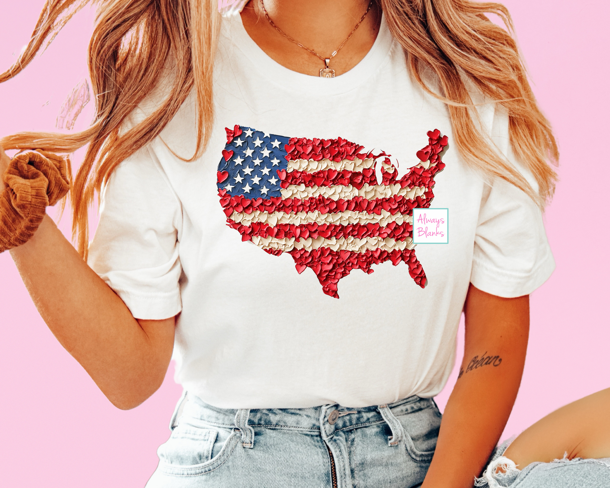 USA heart with hearts Patriotic DTF TRANSFER or UV DTF STICKER