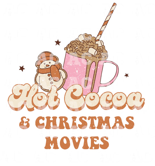 Hot Cocoa & Christmas Movies DTF TRANSFER or UV DTF STICKER