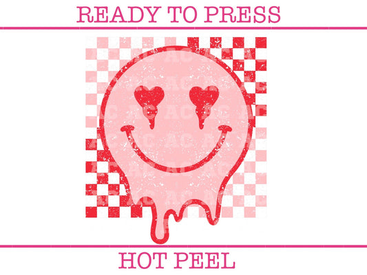 Distressed Happy Face Heart Eyes (Checkered) Valentine's Day DTF TRANSFER or UV DTF STICKER