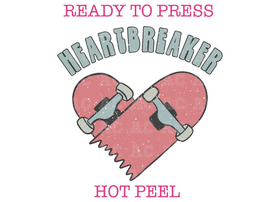 Heart Breaker Skateboard (Boy) Valentine's Day DTF TRANSFER or UV DTF STICKER