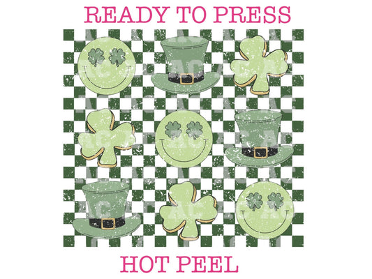 Lucky Checkered Grunge St. Patrick's Day DTF TRANSFER or UV DTF STICKER